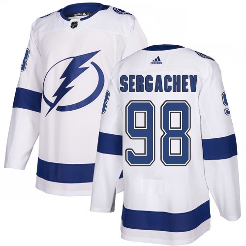 Adidas Tampa Bay Lightning Men #98 Mikhail Sergachev White Road Authentic Stitched NHL Jersey